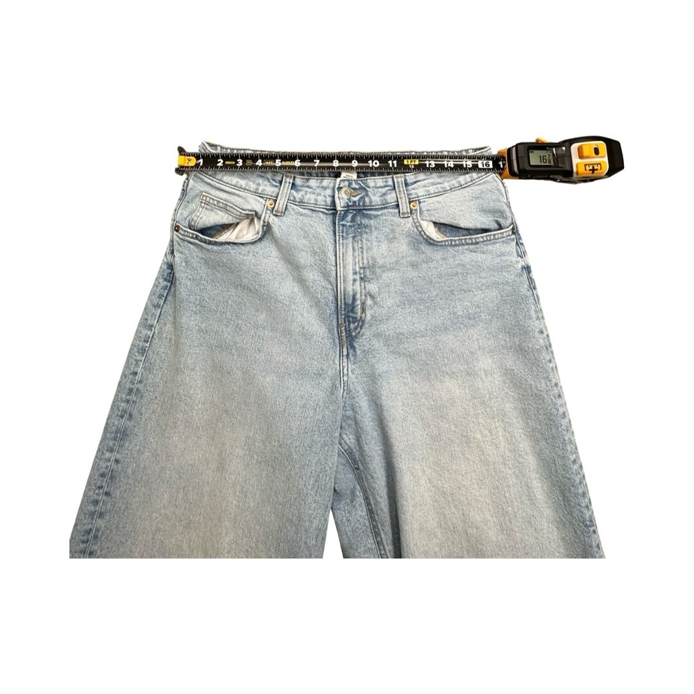 H&M Jeans Women 12 Light Blue Wide Leg High Waisted Raw Hem Denim Casual Relaxed - Picture 6 of 12